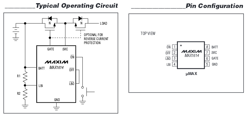 MAX1614 高邊、N通道MOSFET開關驅(qū)動器