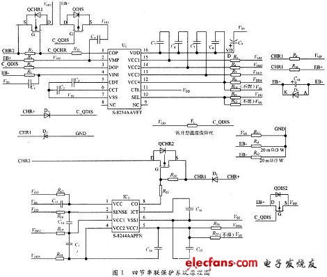 四節(jié)電池串聯(lián)使用時的保護(hù)系統(tǒng)原理圖
