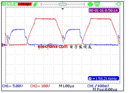 Vgs，Vds測量波形（SHS1000系列隔離示波表測量）。(電子系統(tǒng)設計)