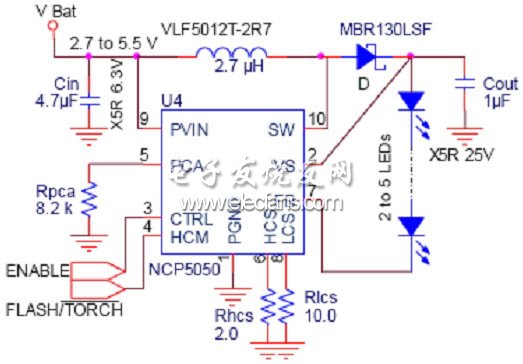 具備內(nèi)部開關(guān)與時(shí)間限制保護(hù)的4.5W功率閃光燈驅(qū)動(dòng)電路