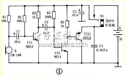 晶體三極管VT1～VT3組成的多級(jí)音頻放大器