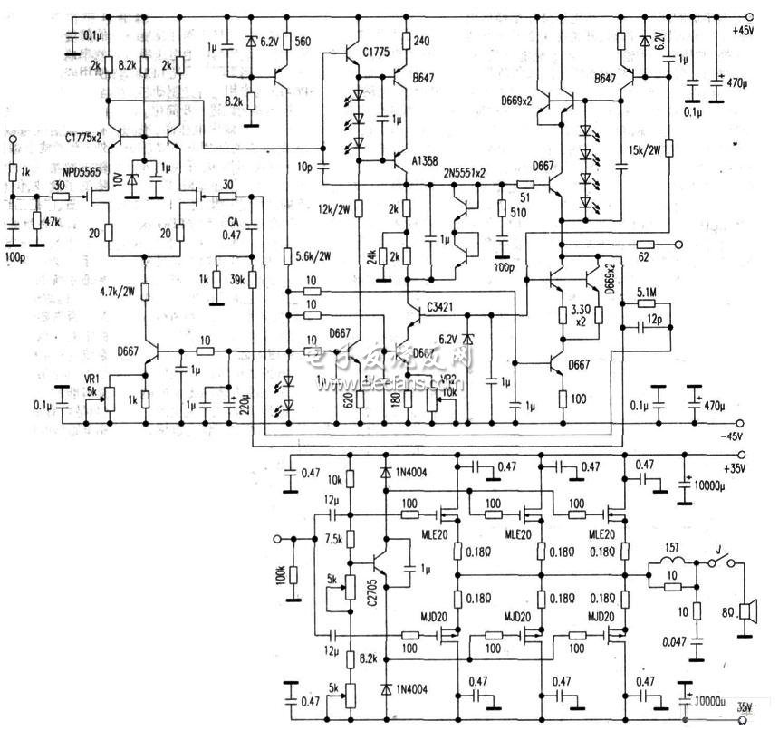 分體結構純甲類功放電路