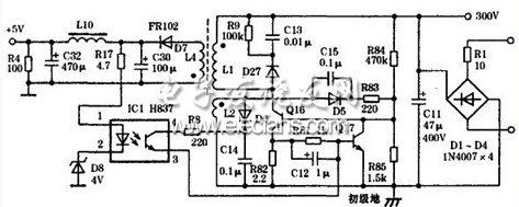 便攜式CD/VCD機(jī)的交流適配器原理圖