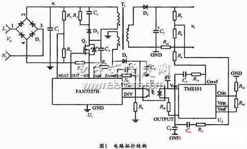 采用反激式拓?fù)涞腖ED驅(qū)動(dòng)電源電路圖