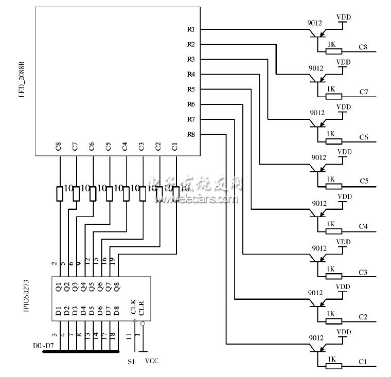 圖5 單色共陽極LED 驅(qū)動(dòng)電路