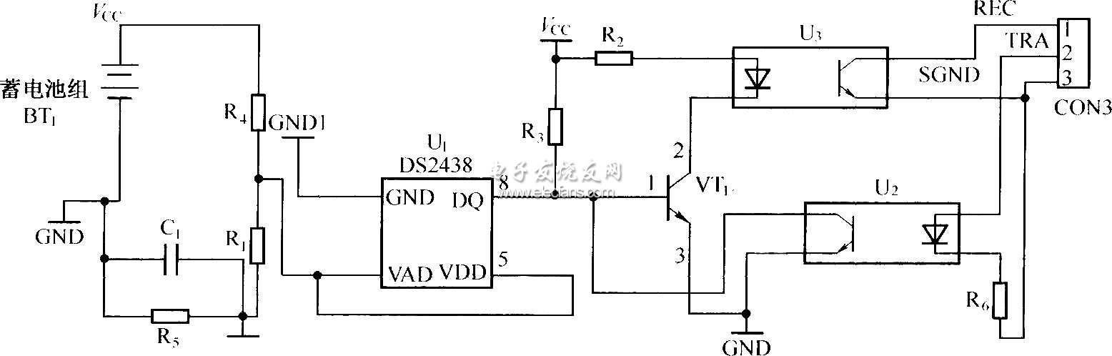 DS2438構成動力電池組測量電路圖