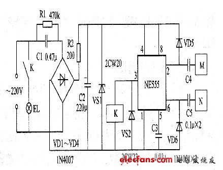 555觸摸臺(tái)燈電路