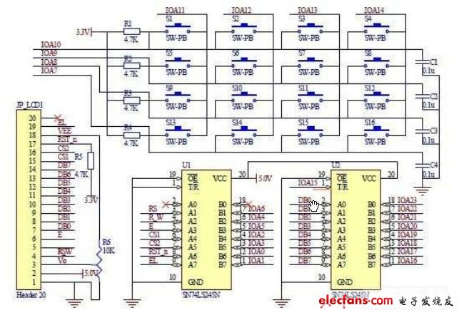 點(diǎn)陣型LCD和矩陣鍵盤電路