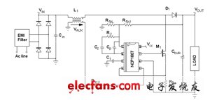 NCP1607驅(qū)動(dòng)的應(yīng)用段典型應(yīng)用示意圖