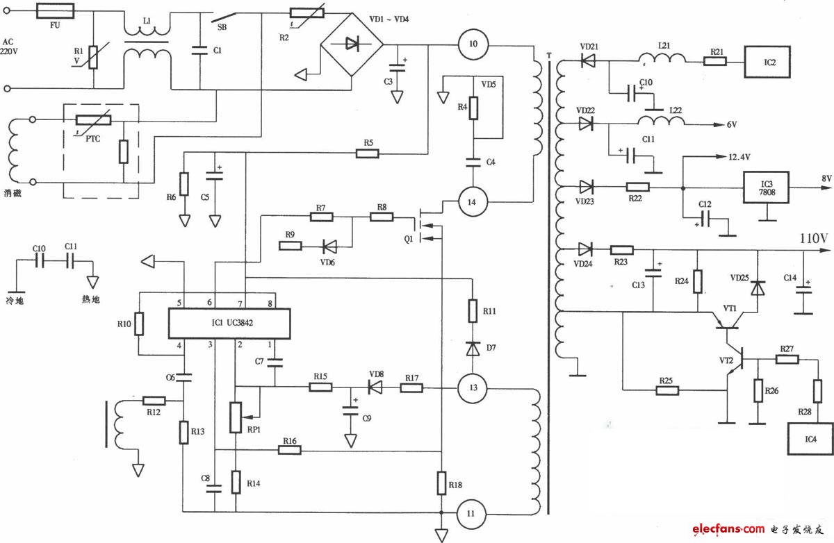 聯(lián)想LX-PL4C2型彩色顯示器開關電源電路