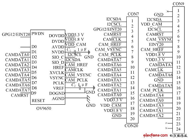 CAM130 模塊原理圖及OV9650 接口電路