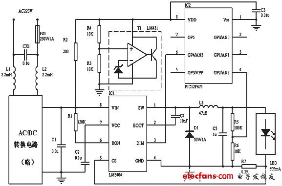 圖7 基于結(jié)溫保護的LED電源電原理圖