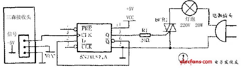 SN74LS74構成的紅外遙控開關燈電路