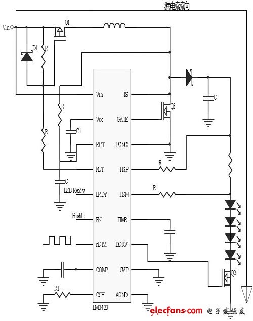 LM3423構成的升壓LED驅動器電路