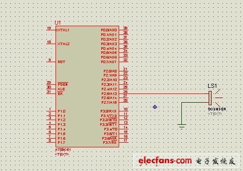 在Proteus 環(huán)境下用單片機控制蜂鳴器發(fā)聲的原理圖