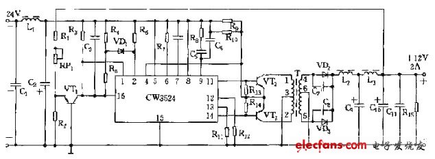 CW3524組成的穩(wěn)壓電源電路