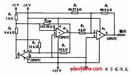 鉑電阻測溫調(diào)理電路原理圖