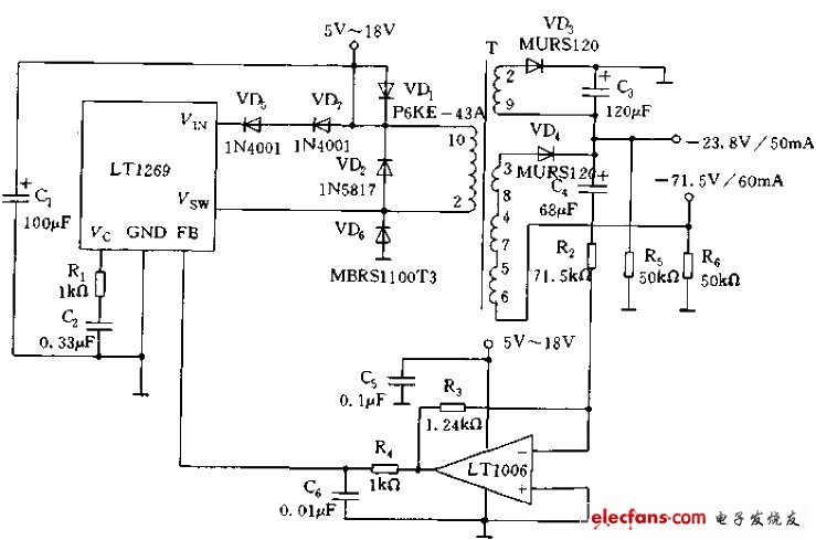 LT1269構成的標準回掃電路