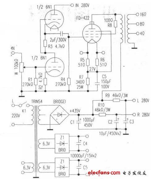 用五極功率放大管FD422制作單端甲類功放