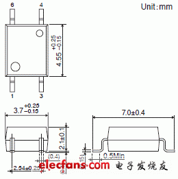加強(qiáng)絕緣類輕薄通用晶體管耦合器輪廓說(shuō)明圖: TLP184,  TLP185.