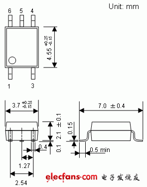 保證在125度條件下運(yùn)行的3.3V/5V驅(qū)動高速邏輯IC耦合器輪廓說明圖: TLP2368.