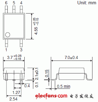 保證在 110 度條件下運行的 3.3V/5V 驅動高速邏輯 IC 耦合器輪廓說明圖: TLP2309.