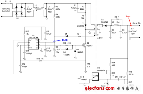 這種5V/5W反向通過限制峰值變壓器電流實現(xiàn)功率限制