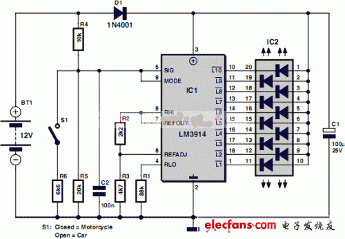 汽車(chē)/摩托車(chē)電池測(cè)試儀電路圖