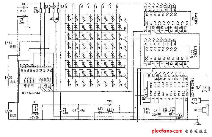 LED流動(dòng)電子鐘電路