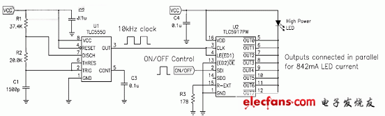 TLC555 定時(shí)器代替 LED 驅(qū)動器的微處理器