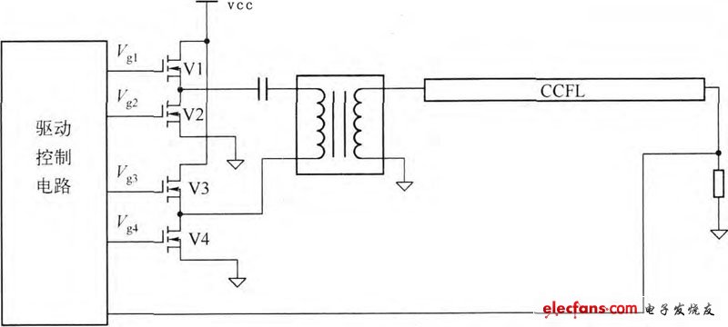 圖7全橋驅(qū)動電路采用四只N溝道場效應(yīng)管