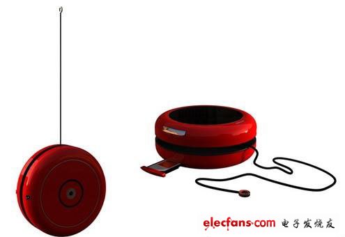  Yoyo球手機(jī)充電器電話概念設(shè)計(jì)，機(jī)身上設(shè)計(jì)有抽拉式的SIM插槽和耳機(jī)接口，另外這款手機(jī)還可以支持常用電源充電