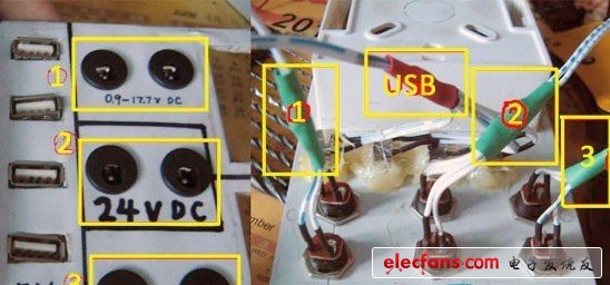 在每一個(gè)DC母座上都焊好線，準(zhǔn)備下一步的并聯(lián)