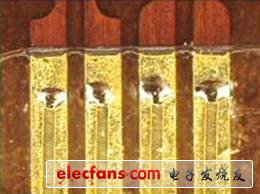 圖9、厚度為0.008英寸的銅質(zhì)扁平導(dǎo)線被焊接到0.008英寸厚鍍層銅質(zhì)引線框上。