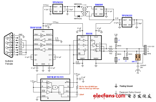 使用自動(dòng)選向控制的隔離式RS-232到RS-485轉(zhuǎn)換器