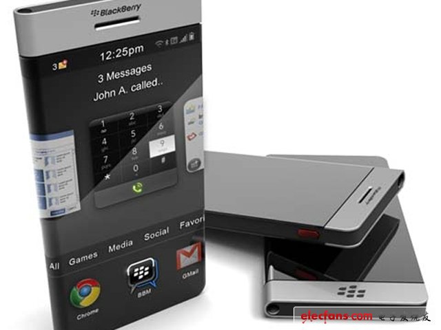 莓概念手機：似乎加拿大的黑莓公司給人的感覺就是那種很專業(yè)、又很保守的公司，就像它的手機給人那種格外強烈的安全感一般