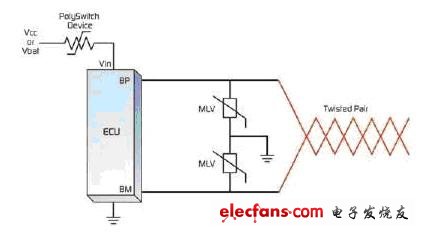 利用一個PolySwitch設(shè)備進(jìn)行過電流保護(hù)
