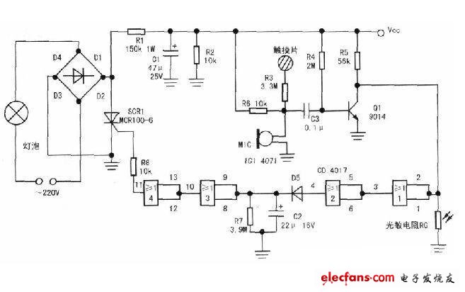 實(shí)用三控延時自熄開關(guān)電路原理圖