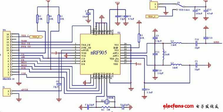 nRF905典型應(yīng)用電路圖