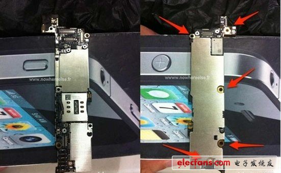 從曝光的照片上來(lái)看，iPhone 5的主板密封性更加嚴(yán)密，爆料人士透露稱，除了Wi-Fi和藍(lán)牙模塊可以直接動(dòng)手換換外，其余部件如果壞掉，該機(jī)就杯具了因?yàn)榧啥忍呔S修相當(dāng)麻煩