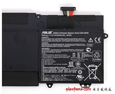 UX32VD的電池是7.4V，6520毫安，中280.5克，相當(dāng)于該本子重量的20%