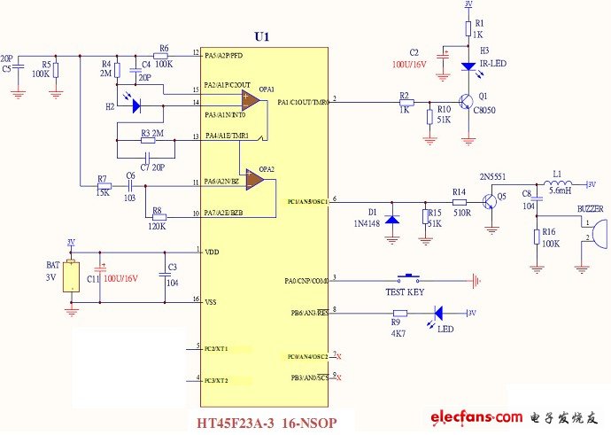 獨(dú)立型煙霧警報(bào)器設(shè)計(jì)硬件電路圖