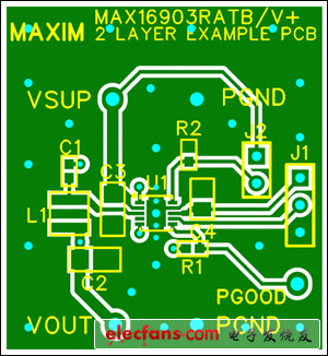 圖7. 兩層板布線(頂層)，器件為TDFN封裝