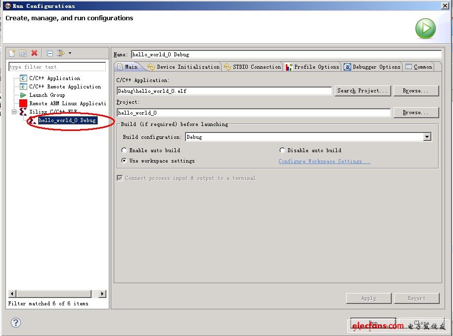 右鍵工程hello_world_0，run-》run configuration，打開下載配置界面。雙擊Xilinx C/C++ ELF，建立新的下載配置。默認即可