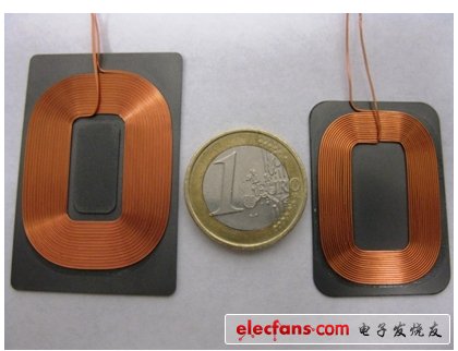 圖2：IWAS型接收線圈。圖示為IWAS-4832FF-50、1歐元和IWAS-3827EC-50