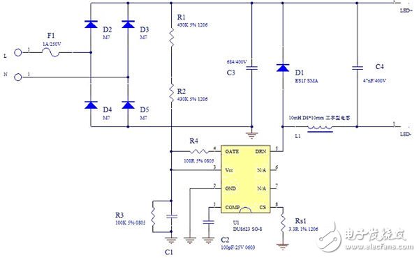 基于DU8623芯片的無(wú)電解電容3W非隔離球泡燈方案（電子工程專(zhuān)輯）