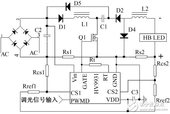 圖2 基于HV9931 的LED 路燈驅(qū)動電路