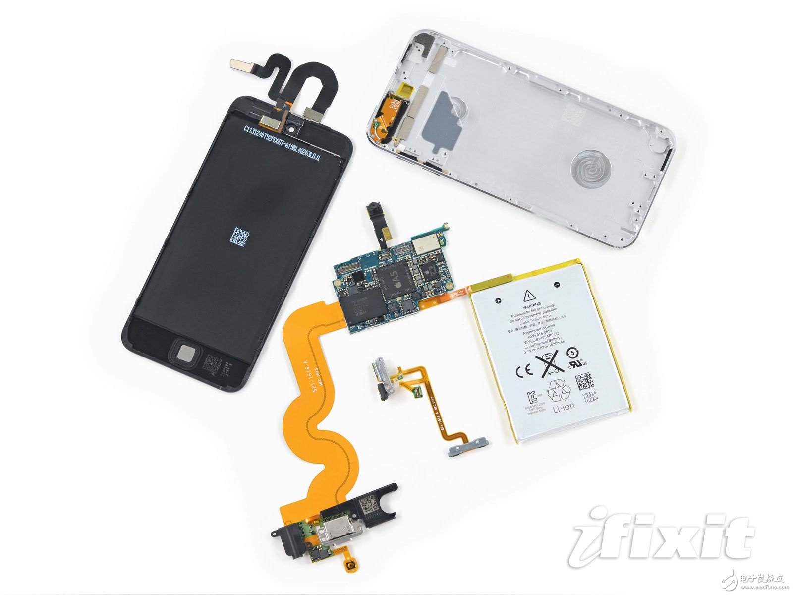 拆解網(wǎng)站iFixit放出了蘋果第五代iPod touch5拆解圖，讓我們看到了iPod touch5的內(nèi)部構(gòu)造