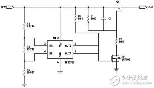 圖2.采用TPS3700作為AC適配器檢測(cè)器