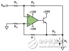 　圖1. 改進型Howland電流源驅(qū)動接地負載。